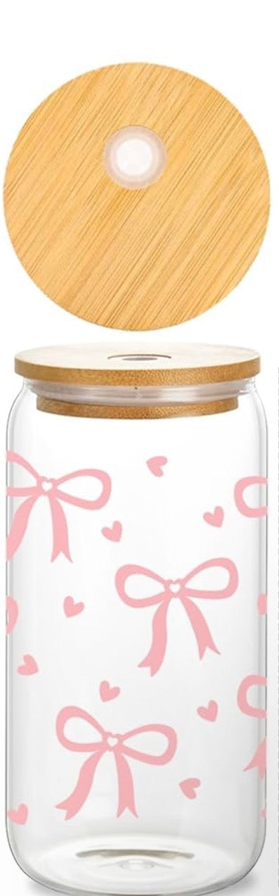 Glass cup with lid and straw